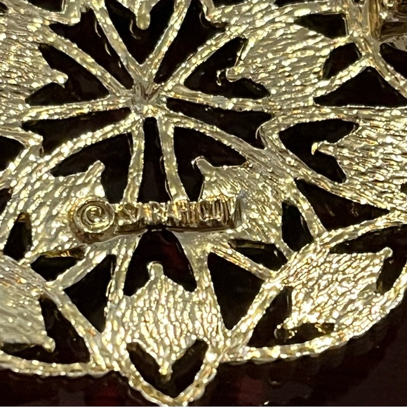 Sarah Coventry Orange & Green Cabochon Brooch - Picture 6 of 12